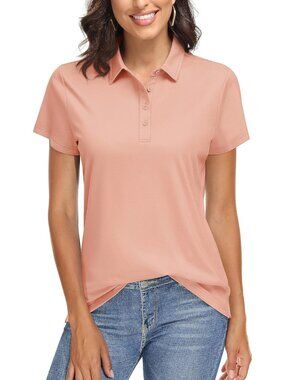Women's 18-apricot Golf Polo Shirt Short Sleeve UPF 50+ Sun Protection Quick Dry